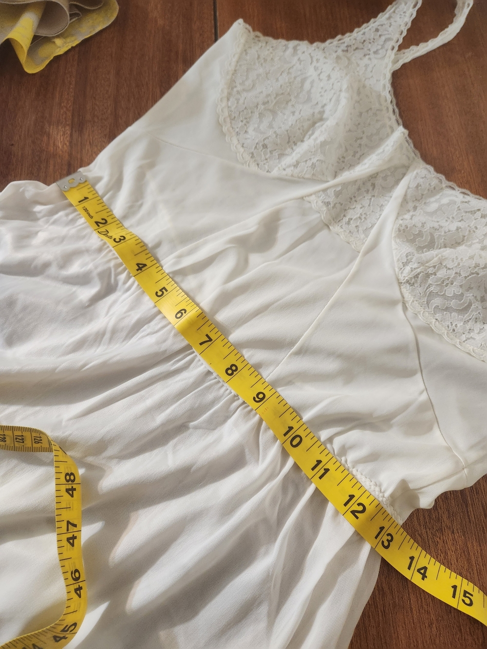 Vintage Elegant White Lace-Trim Slip Dress with Sheer Bodice XS/S - Picture 8 of 10